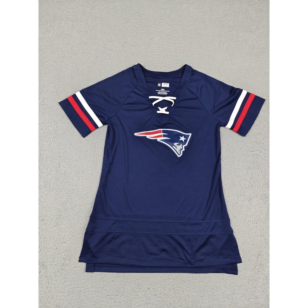 New England Patriots Jersey Womens Medium Blue NFL Football Lace Up Team Apparel